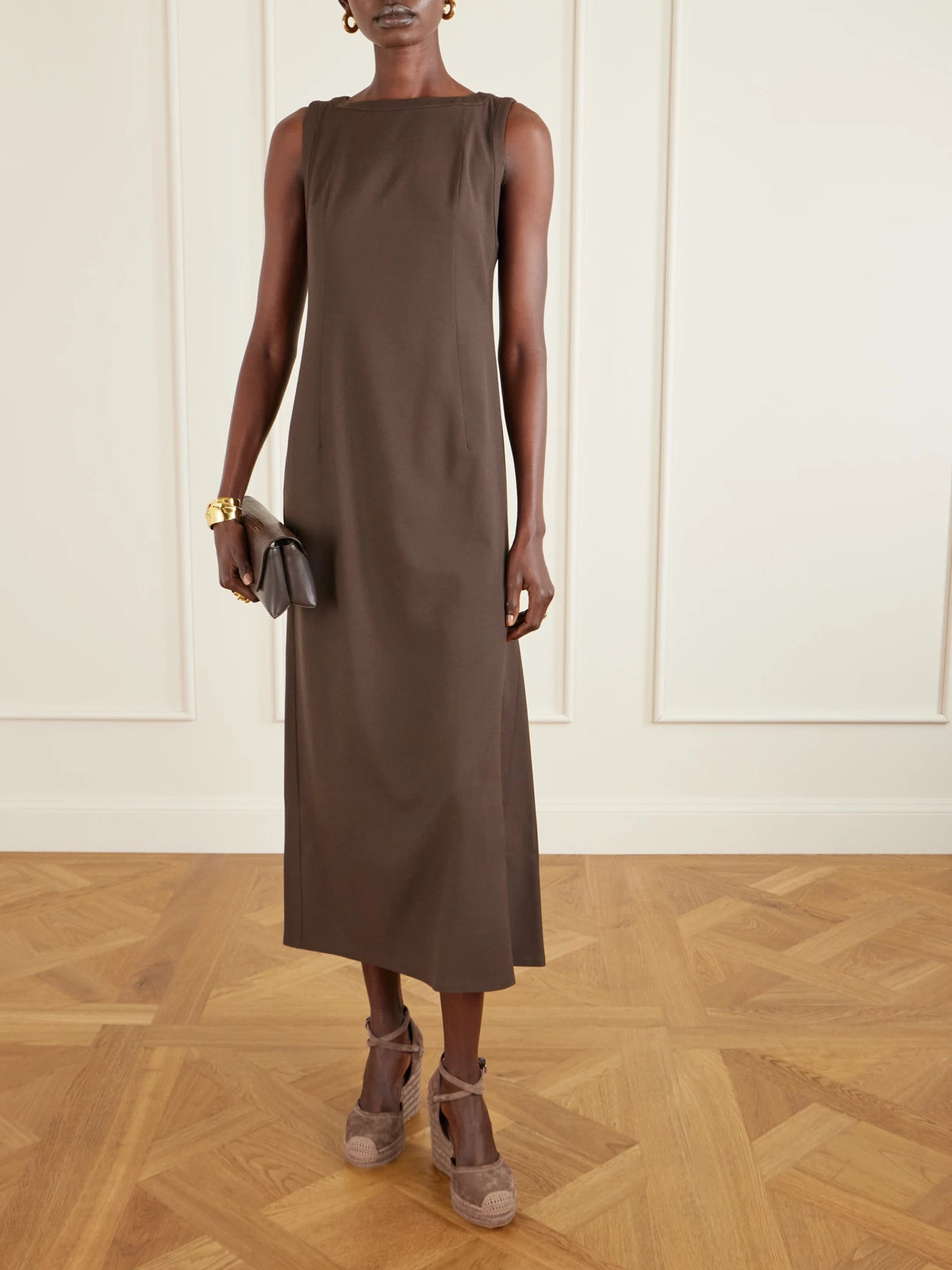 Image of Shoes. Product name - 80 Suede Platform Wedge Pumps in Light brown colour by brand - Brunello Cucinelli