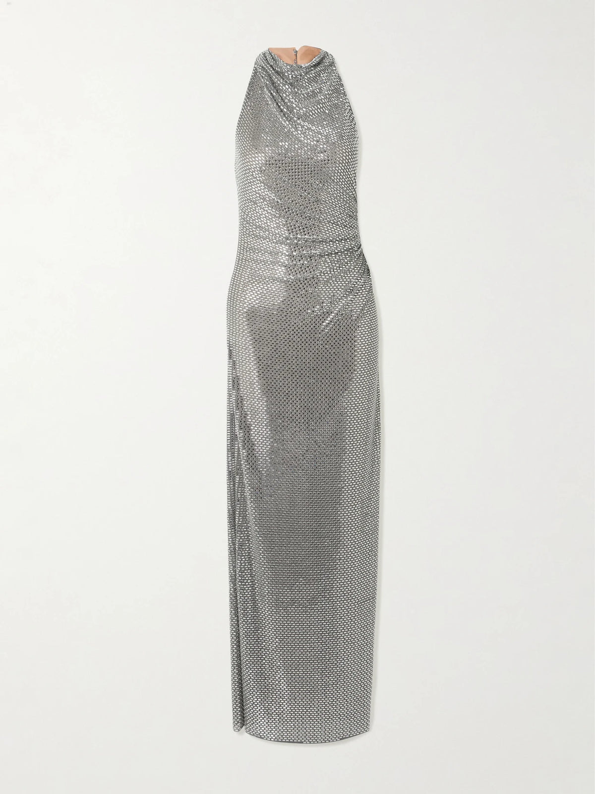 Self-Portrait Embellished Draped Mesh Halterneck Maxi Dress