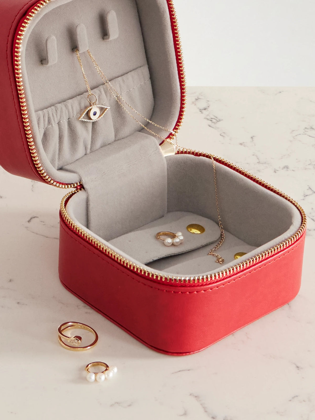 Image of Decor. Product name - Vegan Leather Jewelry Case in Red colour by brand - Mateo