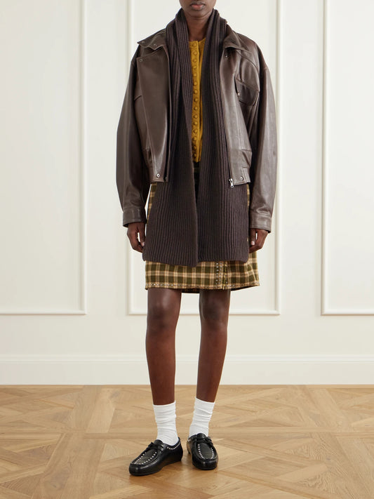 Image of Scarves & Shawls. Product name - Lovat Cashmere Ribbed Scarf in Dark brown colour by brand - Johnstons of Elgin