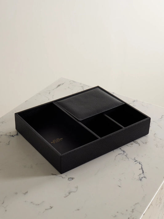Smythson Panama Textured-leather Valet Tray