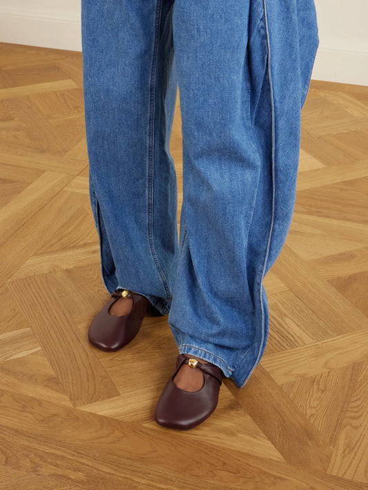 Pebble Embellished Leather Mules