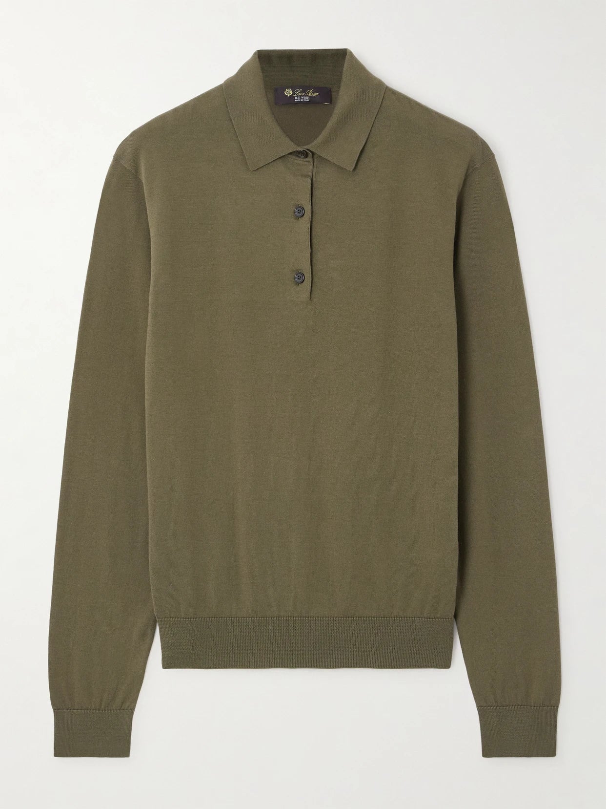 Image of a model wearing Outerwear. Product name - Cotton Polo Shirt in Dark green colour by brand - Loro Piana