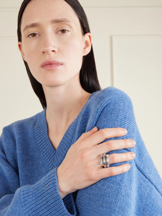 Image of Rings. Product name - Trisola 18-karat White Gold Diamond Ring in 6 1/2 colour by brand - Marina B
