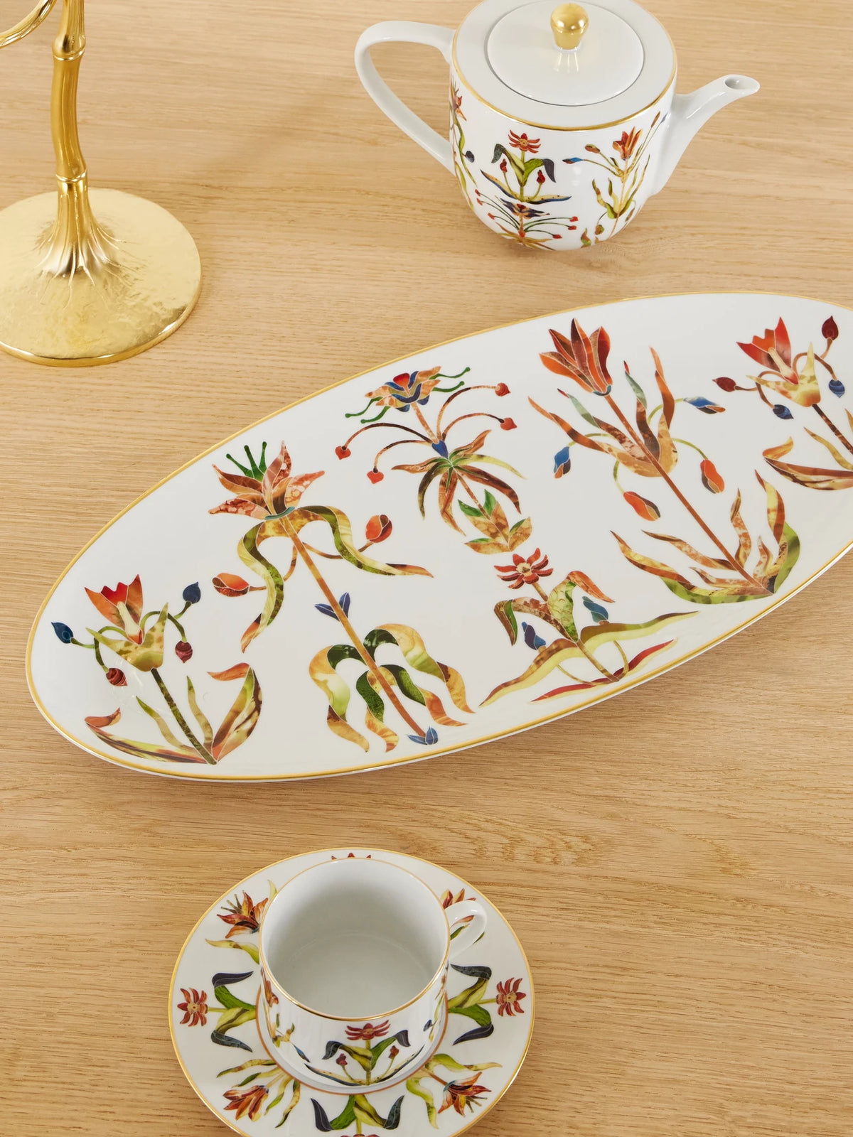 Image of Tableware. Product name - Grand Tour Large Gold-plated Porcelain Platter in White colour by brand - L'Objet