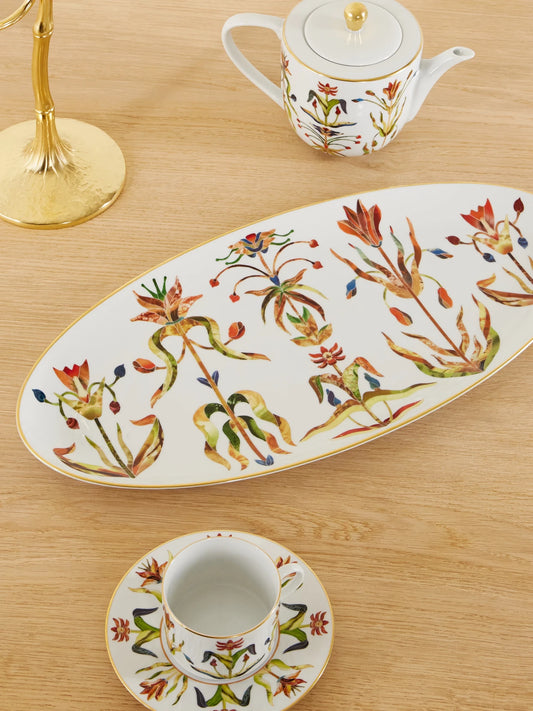 Image of Tableware. Product name - Grand Tour Large Gold-plated Porcelain Platter in White colour by brand - L'Objet