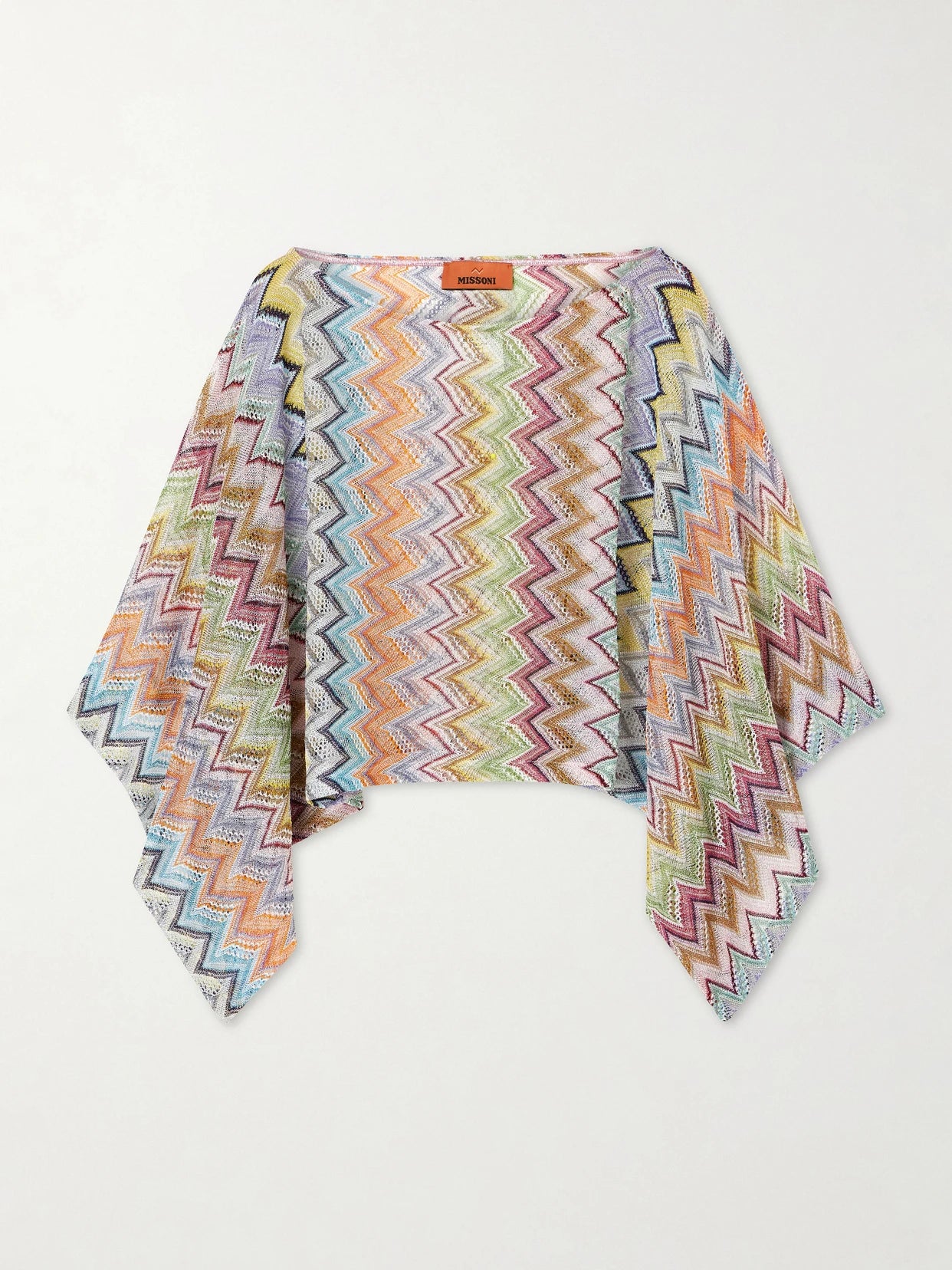 Image of a model wearing Tops. Product name - Striped Cropped Metallic Crochet-knit Top in Blue colour by brand - Missoni
