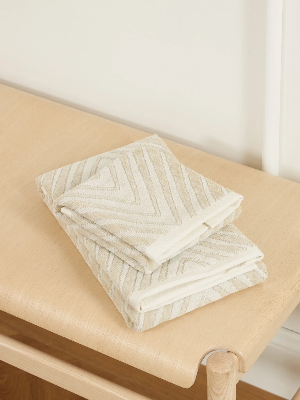 Image of Towels. Product name - Ziggy Set Of Two Chevron Cotton-terry Towels in Beige colour by brand - MISSONI HOME