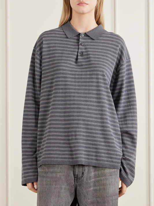 Nili Lotan Foley Stripe Cotton Polo Shirt