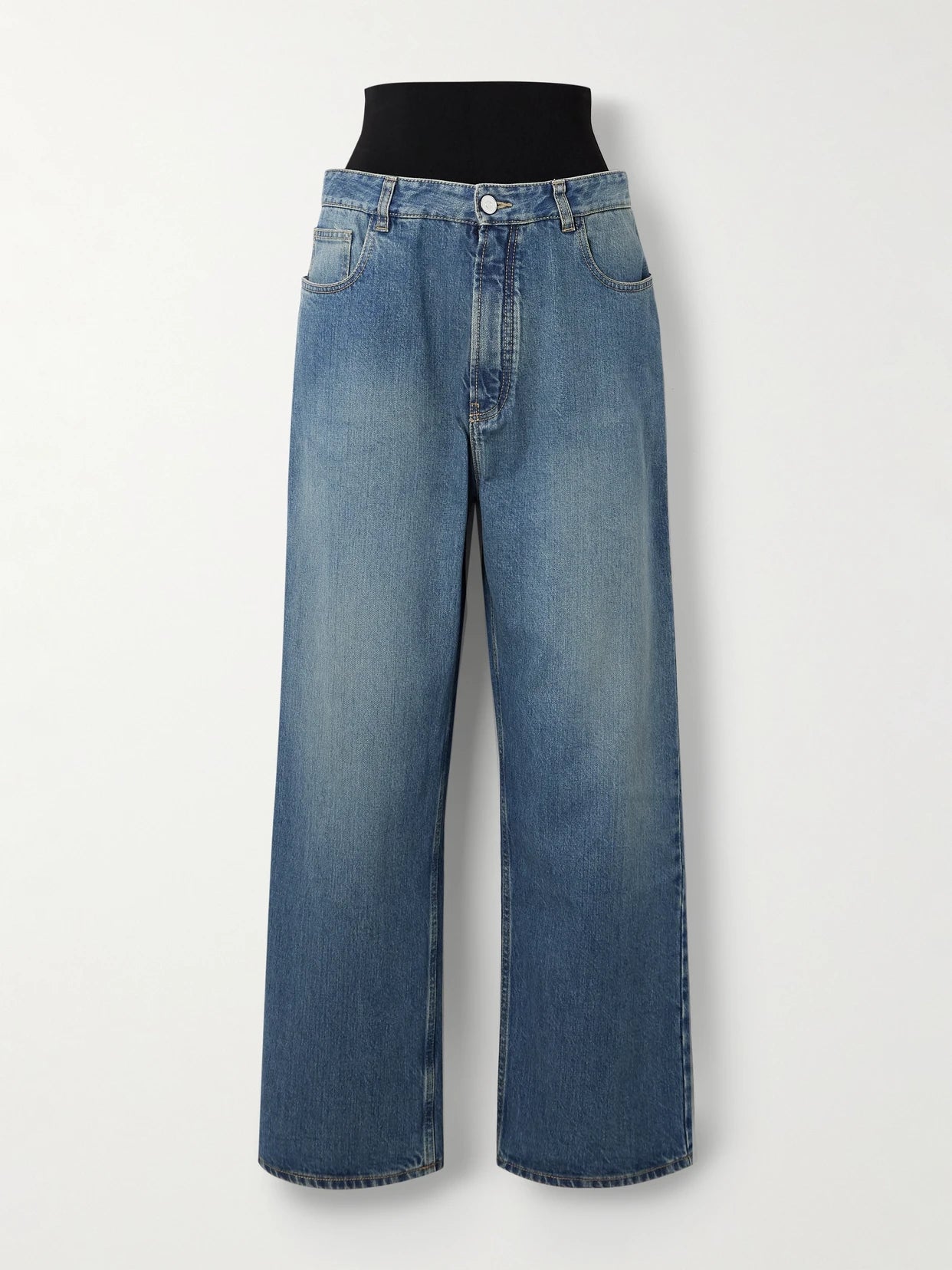 Layered Jersey-trimmed Wide-leg Jeans