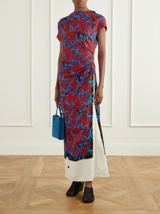 Image of Dresses. Product name - Anais Printed Stretch-cady Maxi Dress in Red colour by brand - Proenza Schouler