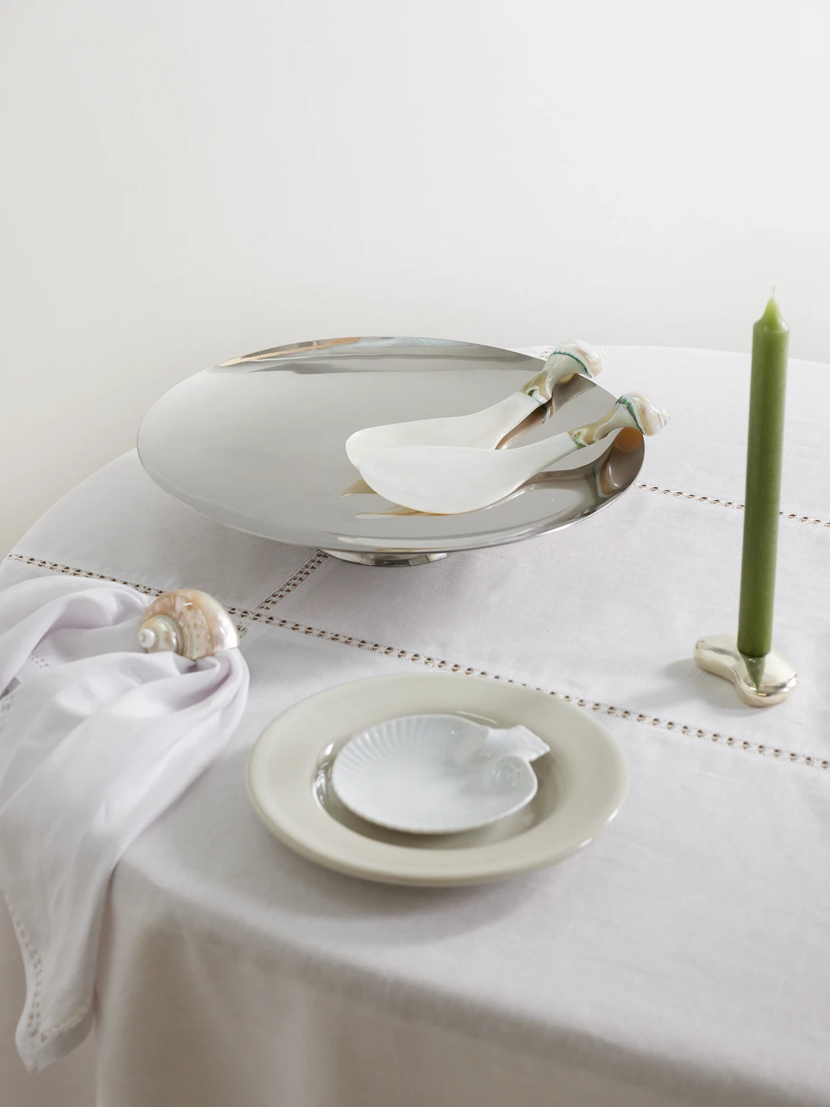 Image of Tableware. Product name - Set Of Two Mother-of-pearl Salad Servers in Off-white colour by brand - Gohar World