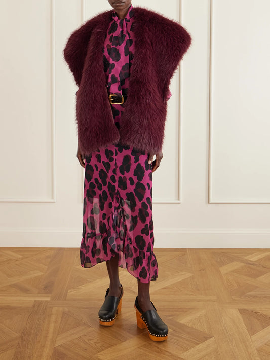 Image of Scarves & Shawls. Product name - Oversized Plush Shawl in Merlot colour by brand - Anna Sui