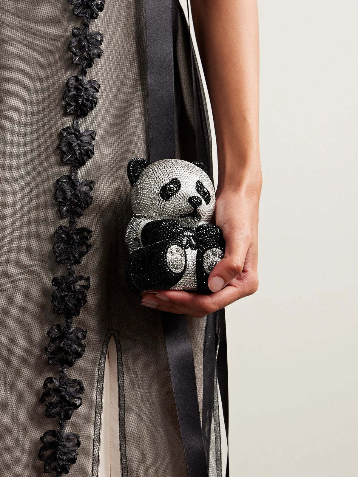 Image of Bags. Product name - Teddy Bear Ling Crystal-embellished Silver-tone Clutch in Black colour by brand - Judith Leiber Couture