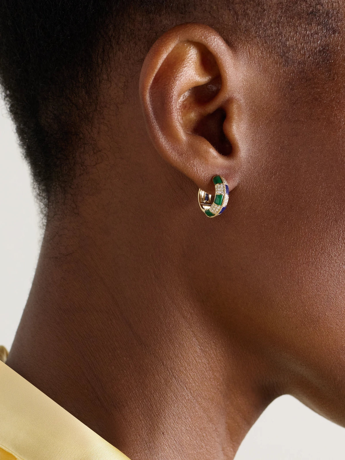 Image of Earrings. Product name - Mini Créoles 9-karat Gold Multi-stone Hoop Earrings in Multi colour by brand - Yvonne Léon