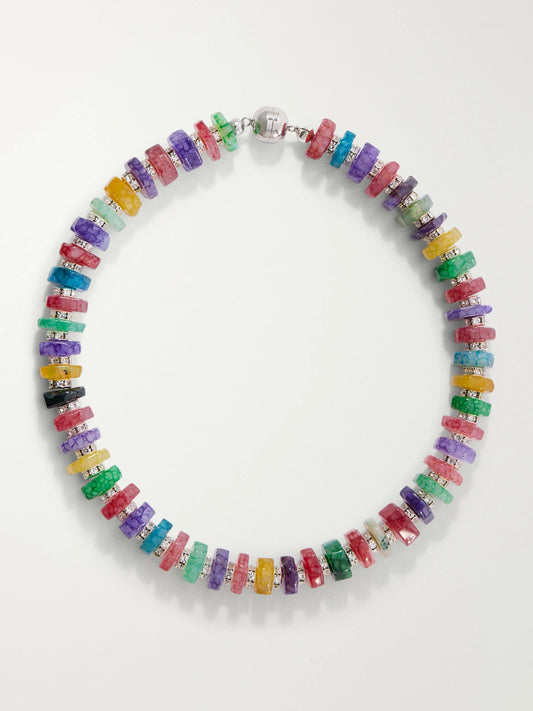 Mira Rhodium-pleated Multi-stone Beaded Necklace