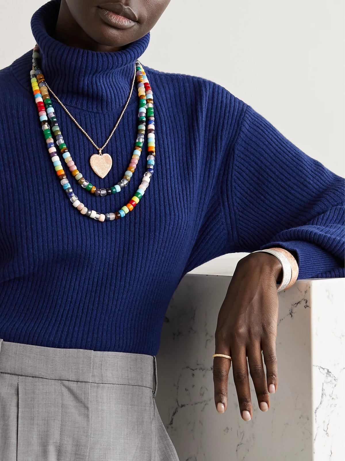 Image of Necklaces. Product name - Forte Beads Rainbow 18-karat Gold And Lurex Multi-stone Necklace Kit in Yellow colour by brand - Carolina Bucci