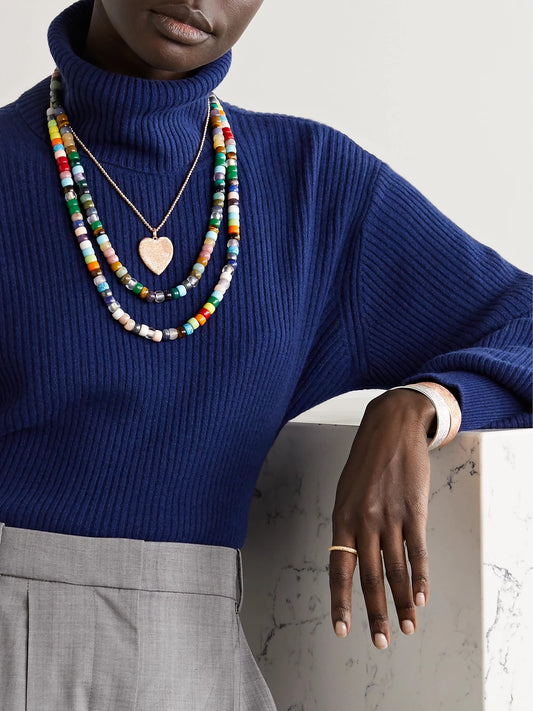 Image of Necklaces. Product name - Forte Beads Rainbow 18-karat Gold And Lurex Multi-stone Necklace Kit in Yellow colour by brand - Carolina Bucci