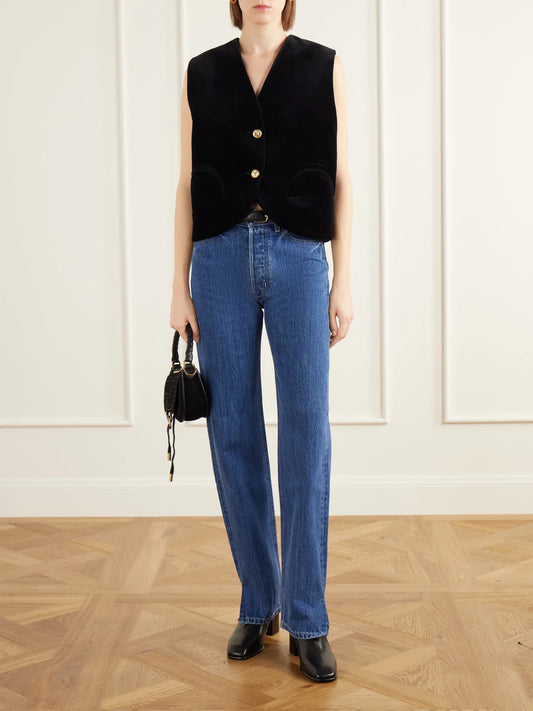 Image of Jeans. Product name - The Agnes High-rise Straight-leg Jeans in Dark denim colour by brand - RÙADH