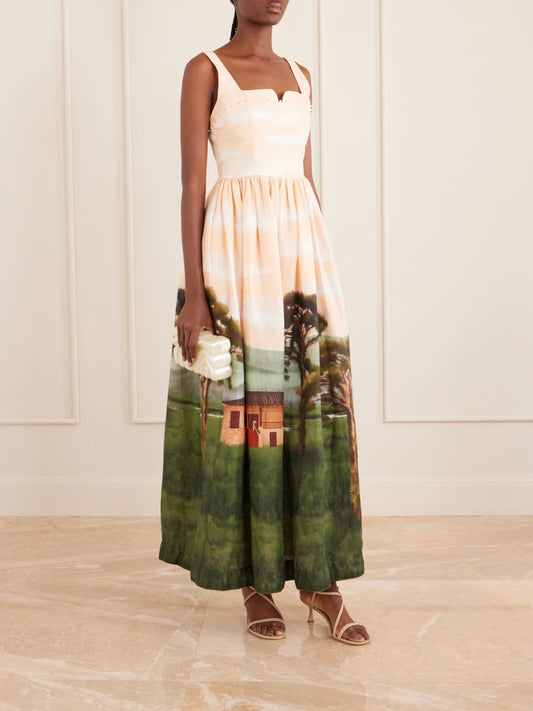 Image of Dresses. Product name - Jaspe Paraiso Linen Maxi Dress in Multi colour by brand - Agua by Agua Bendita