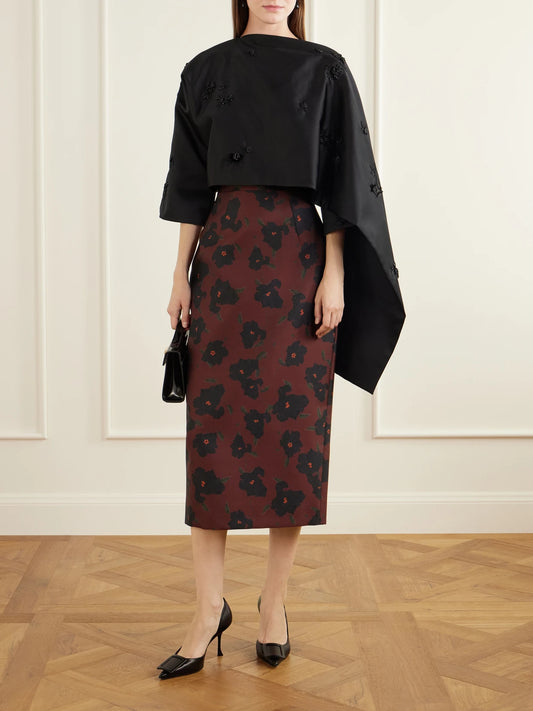 Image of Coats & Jackets. Product name - Leo Cropped Embellished Crepe Cape in Black colour by brand - BERNADETTE