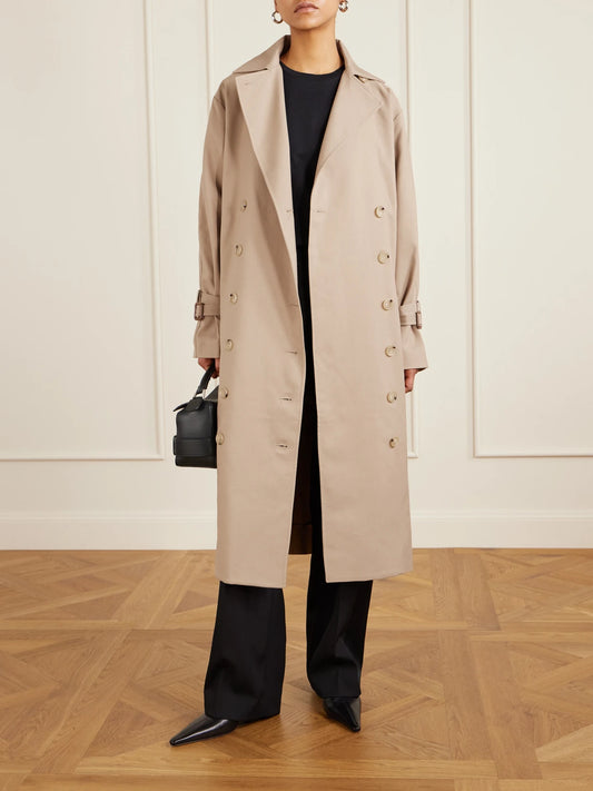 Image of Coats & Jackets. Product name - Signature Double-breasted Cotton-blend Gabardine Trench Coat in Beige colour by brand - TOTEME