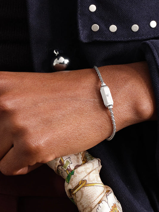 Image of Bracelets. Product name - Micro Coco 18-karat White Gold Diamond Bracelet in Silver colour by brand - Marie Lichtenberg