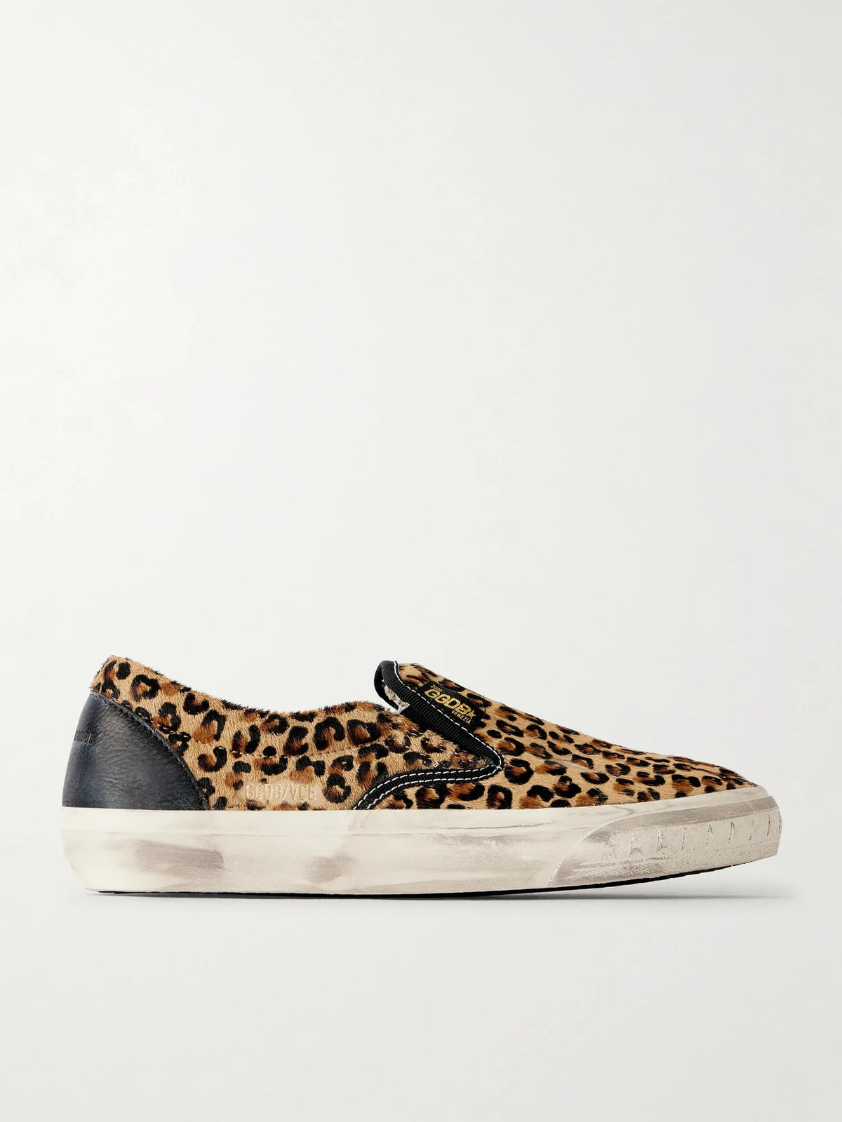 Vce Horsy Distressed Leather-trimmed Leopard-print Pony Hair Slip-on Sneakers