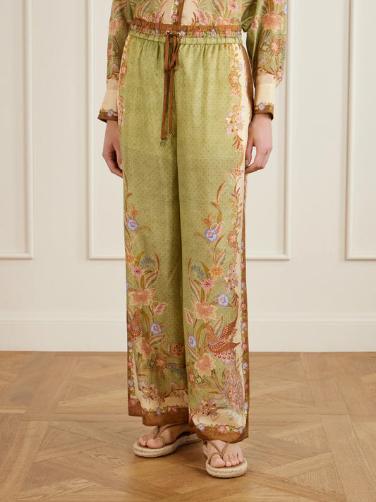 Indra Printed Silk Wide-leg Pants