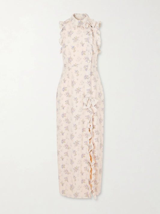 Ruffled Floral-print Silk Midi Dress