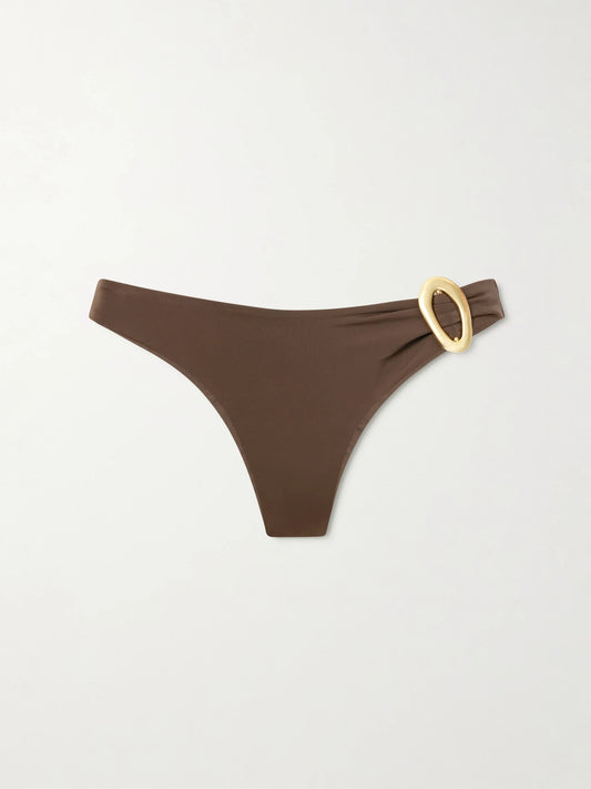 Image of Swimwear. Product name - Cabo Verde Embellished Bikini Briefs in Brown colour by brand - Away That Day