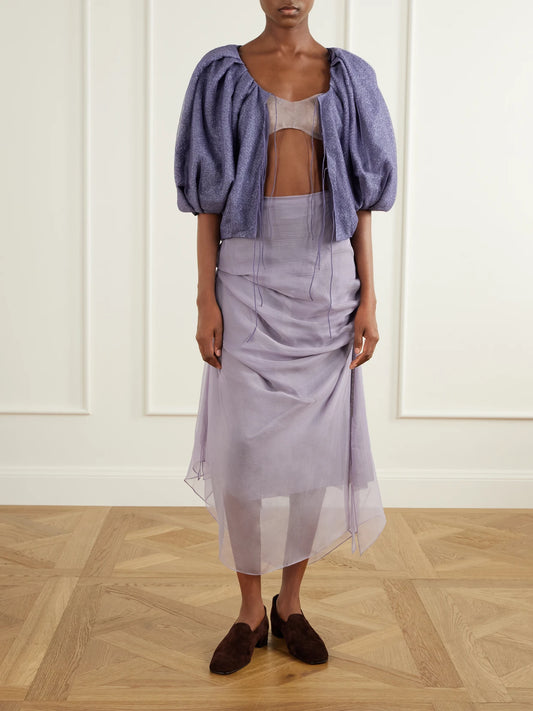Image of Coats & Jackets. Product name - Lauren Printed Tulle Jacket in Lilac colour by brand - Pauline Dujancourt