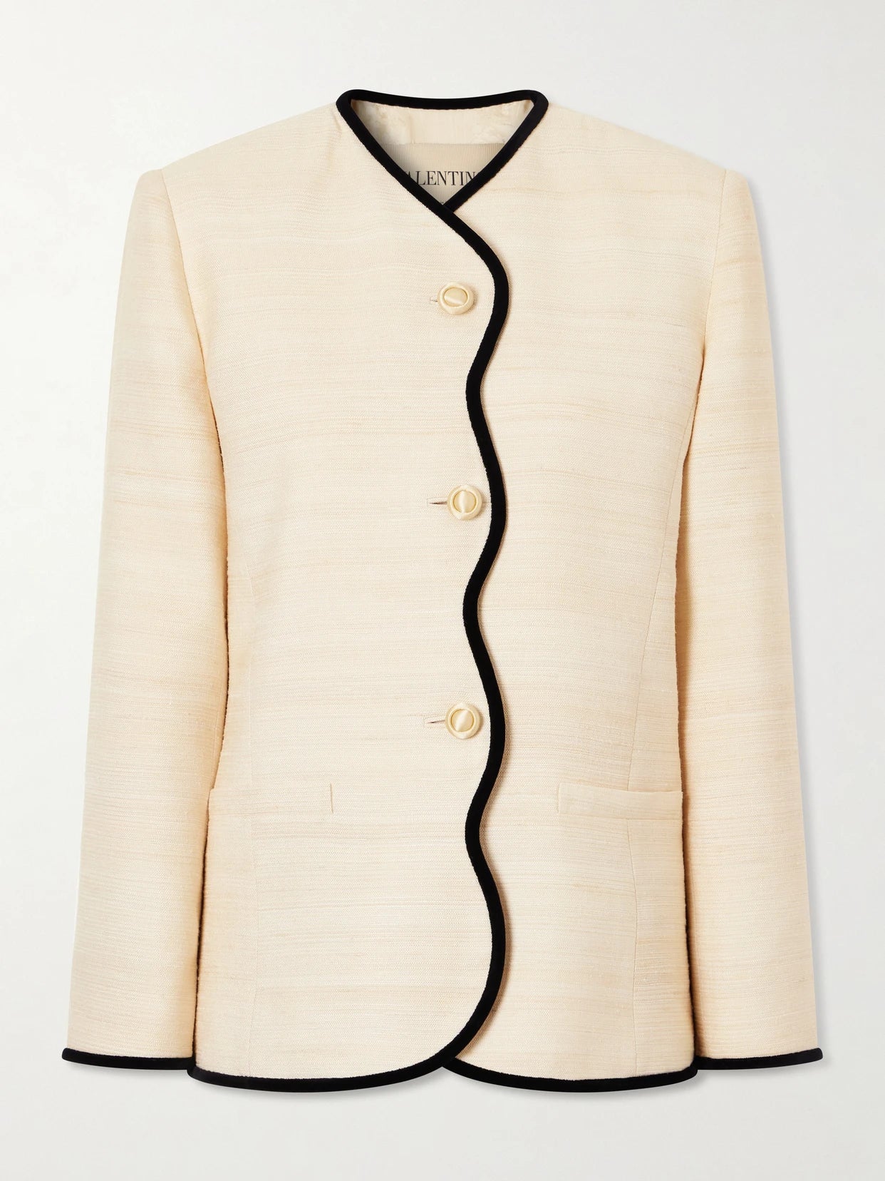 Image of Coats & Jackets. Product name - Silk And Linen-blend Canvas Jacket in Cream colour by brand - Valentino Garavani