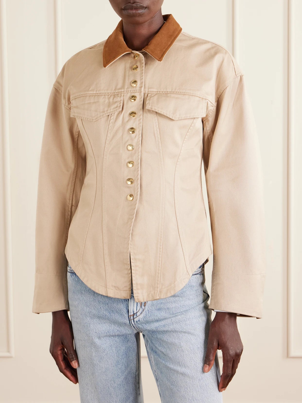 The Lennox Suede-trimmed Organic Cotton-twill Jacket