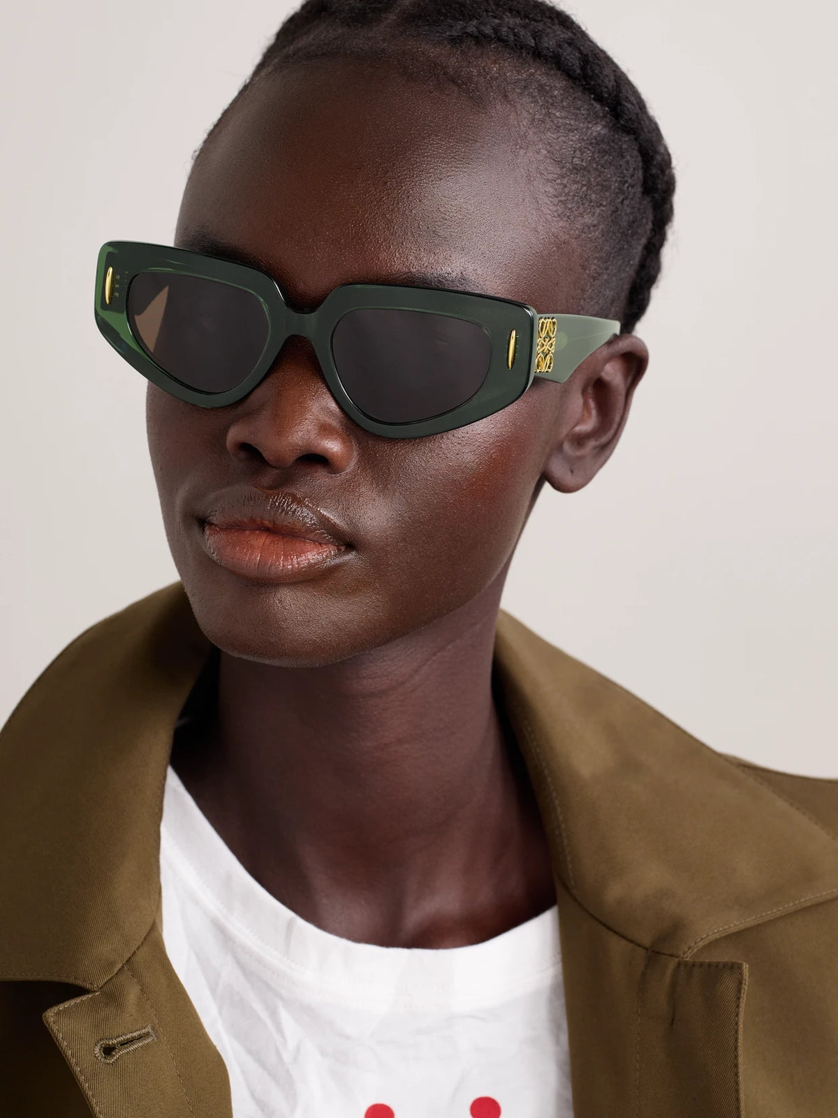 Image of Sunglasses. Product name - Anagram Cat-eye Acetate Sunglasses in Green colour by brand - Loewe