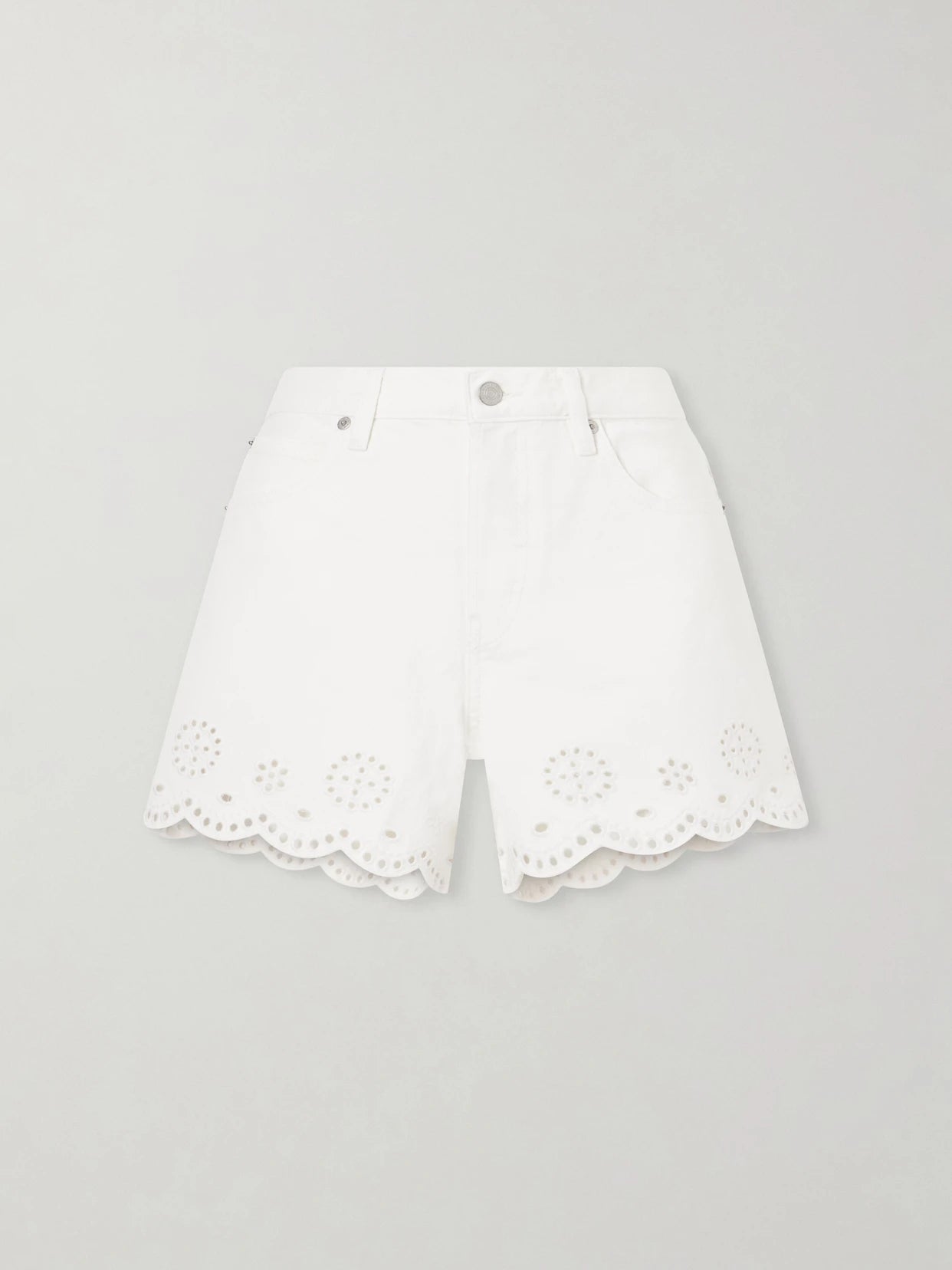Broderie Anglaise-trimmed Denim Shorts