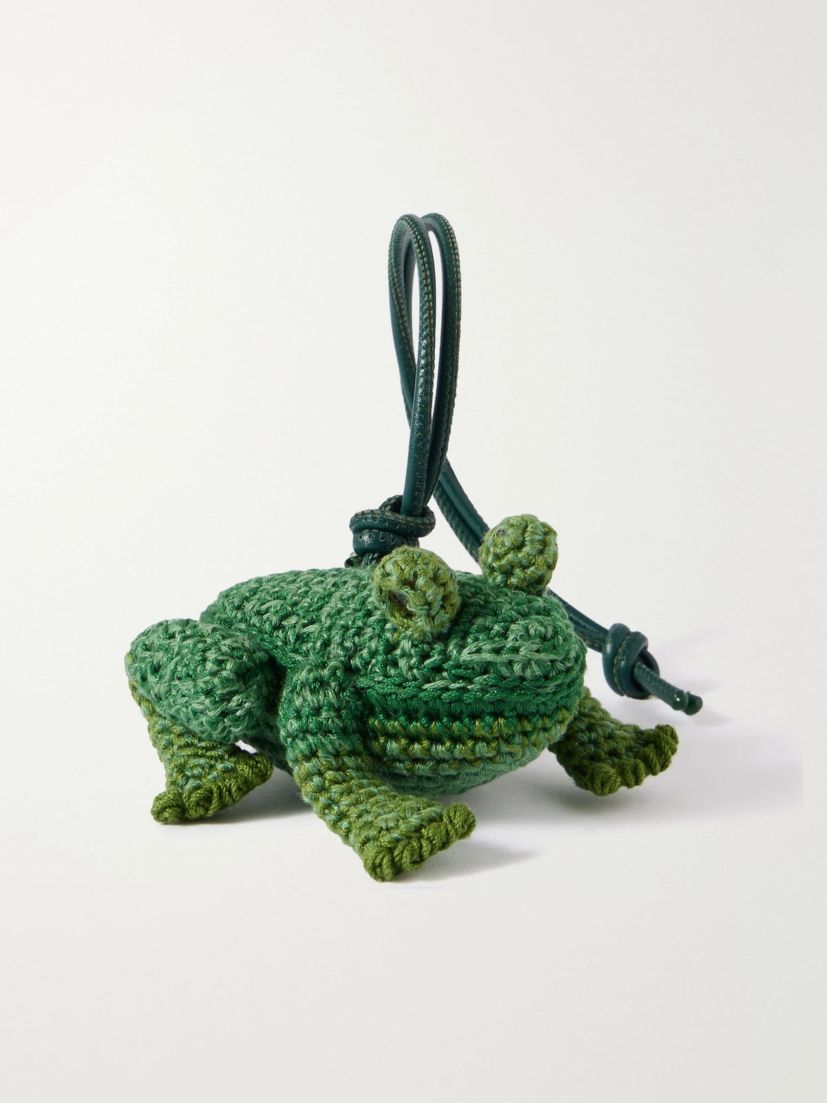 Frog Crocheted Cotton And Leather Bag Charm