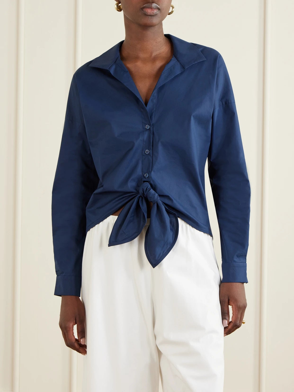 Dalila Knotted Cotton-poplin Blouse