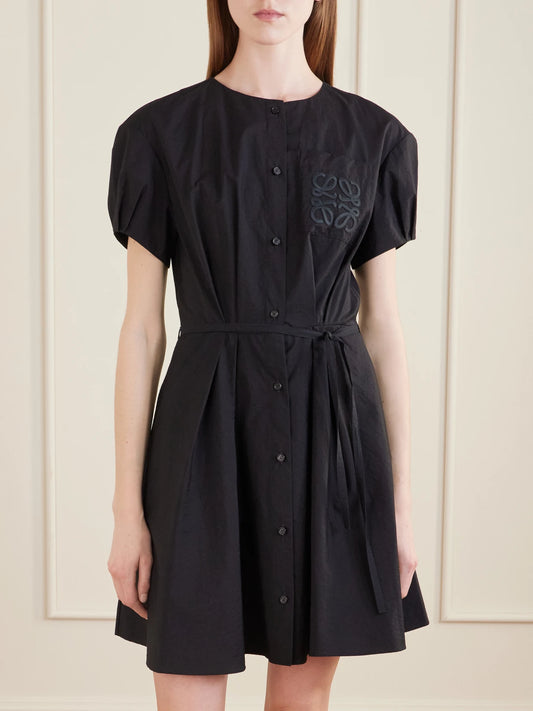 + Paula's Ibiza Anagram Embroidered Belted Cotton-blend Midi Dress