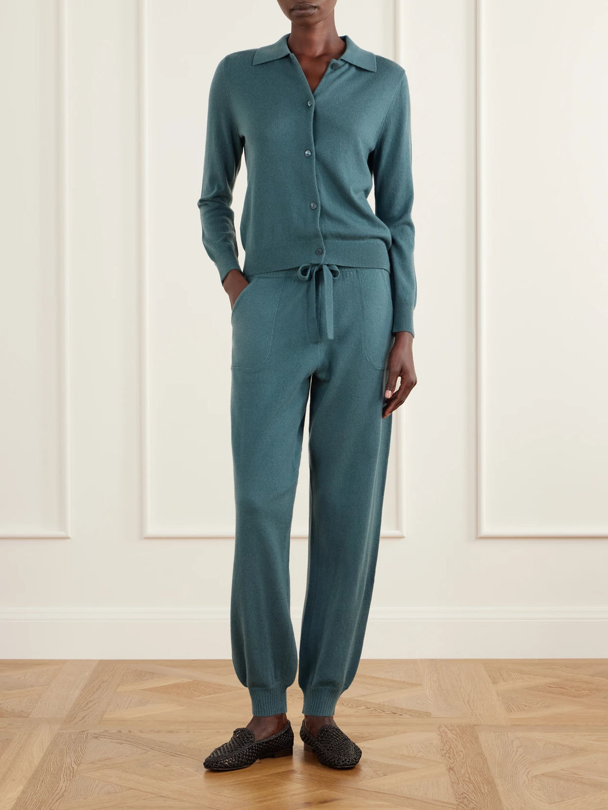 Image of Sleepwear & Loungewear. Product name - Star Wool And Cashmere-blend Tapered Track Pants in Green colour by brand - Eres