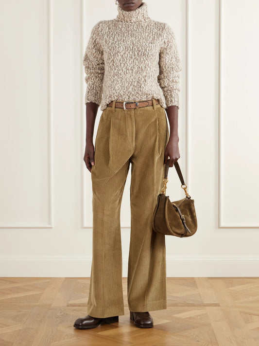Image of a model wearing Outerwear. Product name - Marled Wool-blend Sweater in Beige colour by brand - RRL
