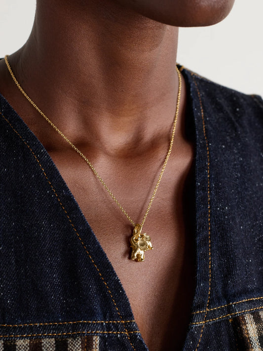 Image of Necklaces. Product name - Double Elephant 18-karat Gold Diamond Necklace in Multi colour by brand - OLE LYNGGAARD COPENHAGEN