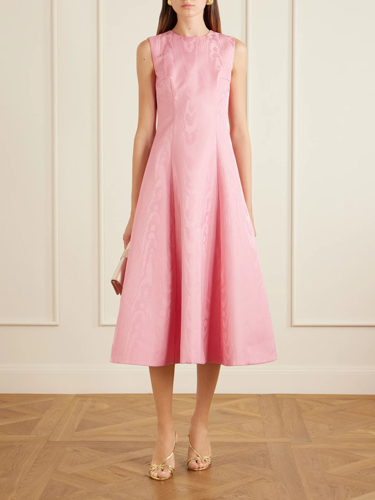 Image of Dresses. Product name - Mara Moire Midi Dress in Baby pink colour by brand - Emilia Wickstead