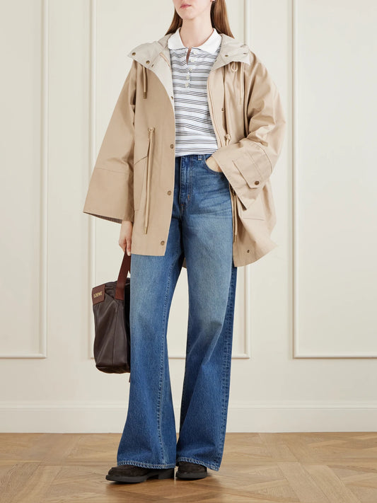 Image of Coats & Jackets. Product name - Brunnera Hooded Cotton-blend Jacket in Camel colour by brand - Moncler