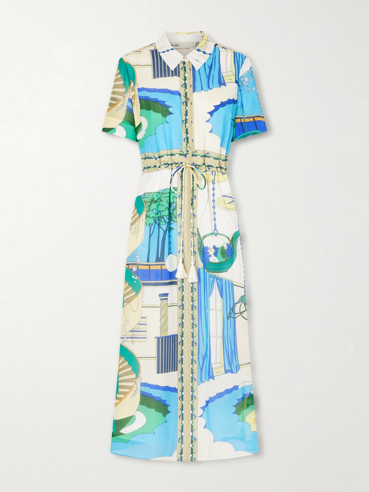 Belted Printed Silk And Cotton-blend Maxi Dress