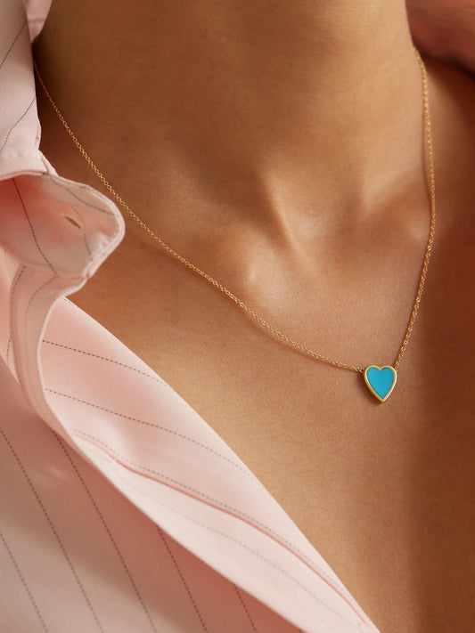 Image of Necklaces. Product name - Mini Heart 18-karat Gold Turquoise Necklace in Multi colour by brand - Jennifer Meyer