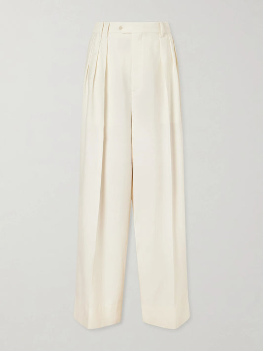 Alexandra Pleated Grain De Poudre Wool Wide-leg Pants