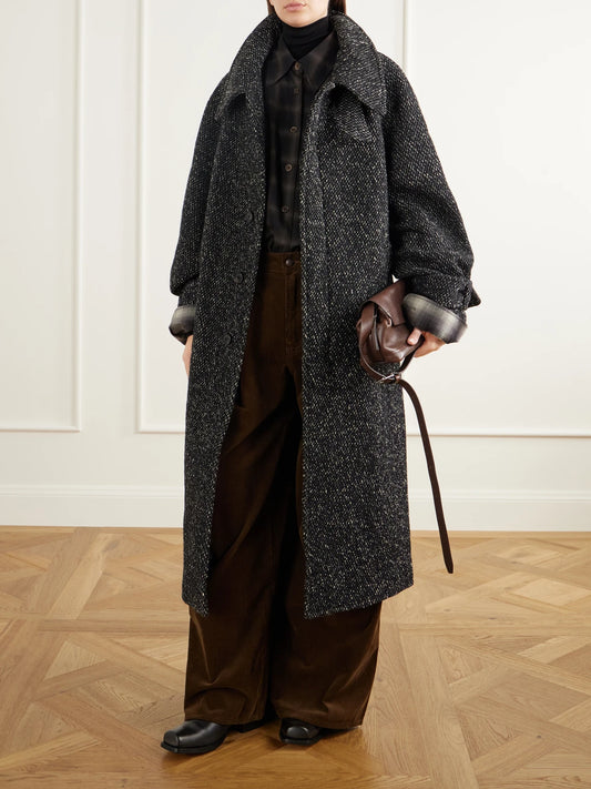 Image of Coats & Jackets. Product name - Jumbo Wool-blend Tweed Coat in Black colour by brand - R13