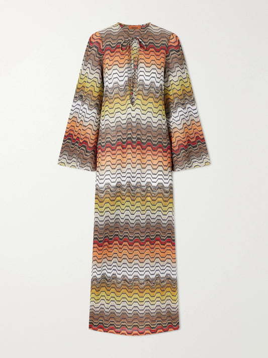 Image of Dresses. Product name - Mare Striped Metallic Crochet-knit Coverup in Multi colour by brand - Missoni