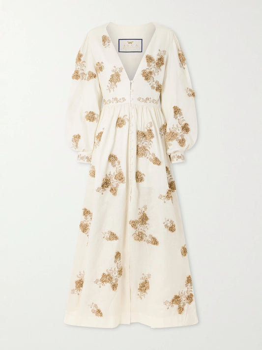 Image of Dresses. Product name - Frambuesa Embroidered Cotton Maxi Dress in Multi colour by brand - Agua by Agua Bendita